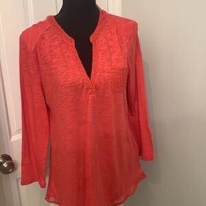 NWT Lucky Brand cotton slub v neck tee with pocket soft cotton M tomato color